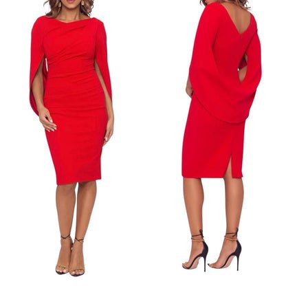 Betsy & Adam Elegant Red Drape Back Scuba Crepe Dress