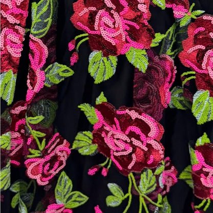 Adrianna Papell Black Gown with Pink Floral sequence Accents