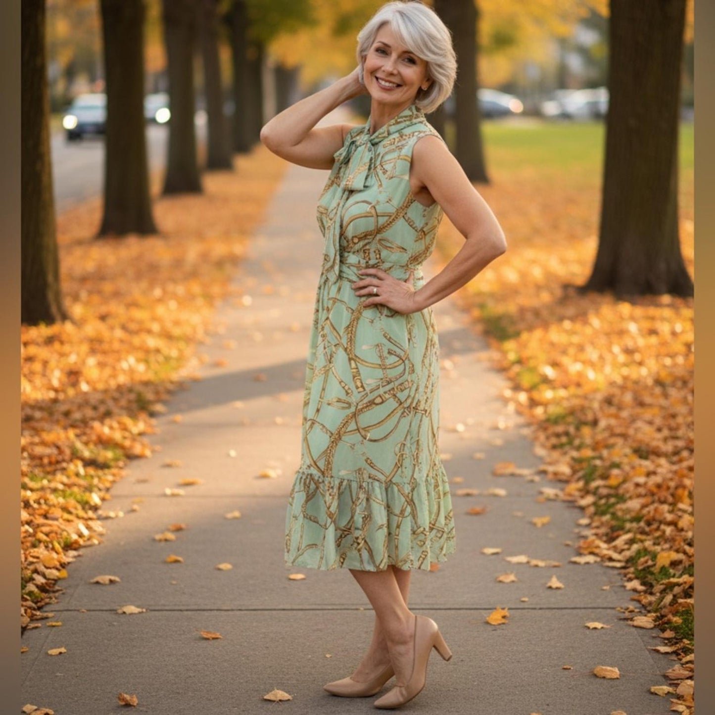Lauren Ralph Lauren Mint Chain Print Midi Dress