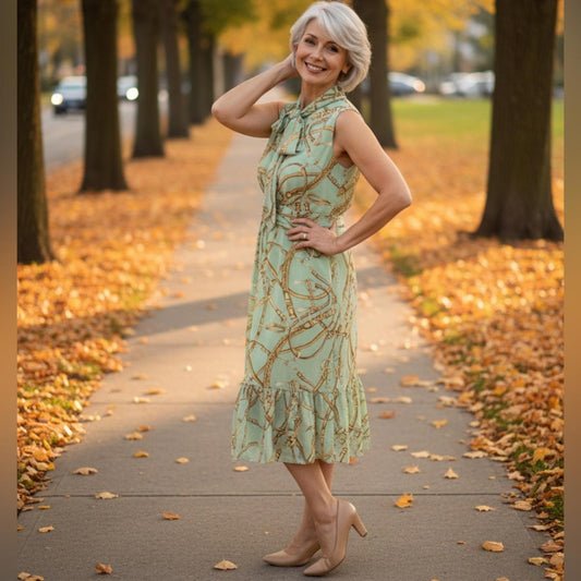 Lauren Ralph Lauren Mint Chain Print Midi Dress