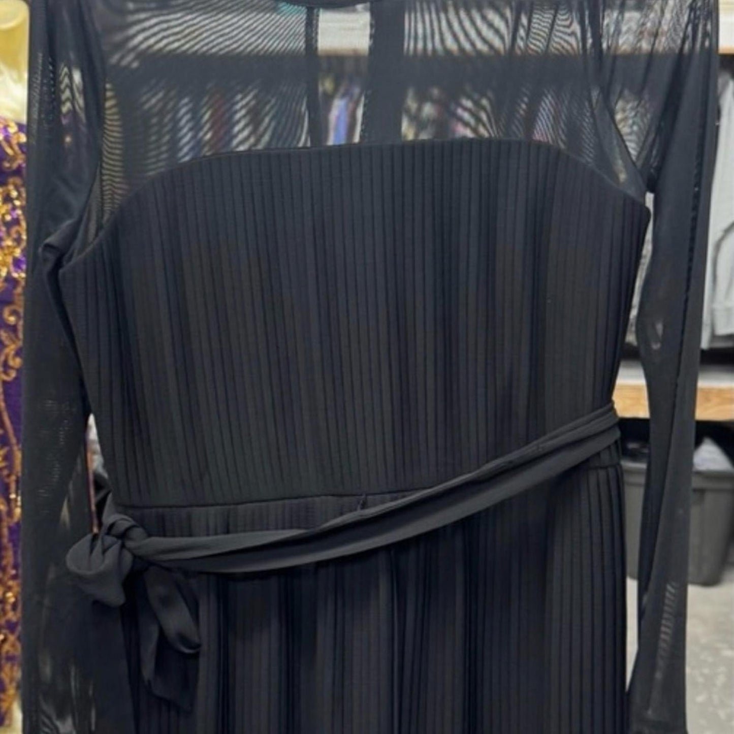 DKNY Black Long Sleeve Dress with Sheer Details