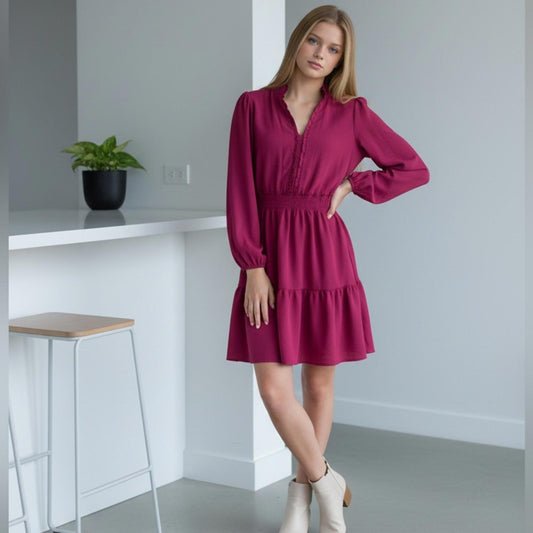 London Times Fuchsia Long Sleeve Dress