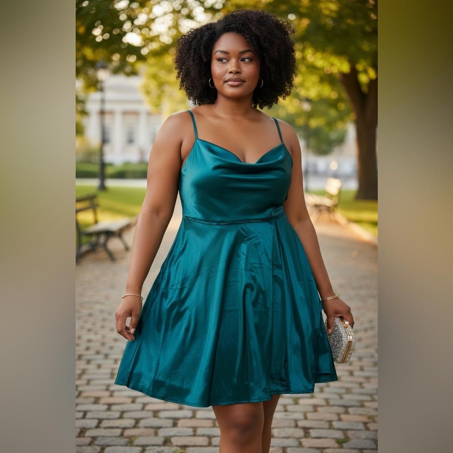 Emerald Sundae Teal Satin Midi Dress