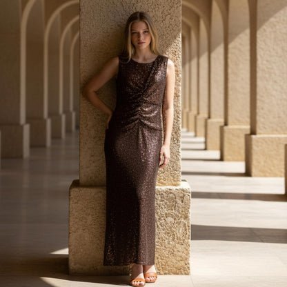 DKNY Shimmering Brown Maxi Dress