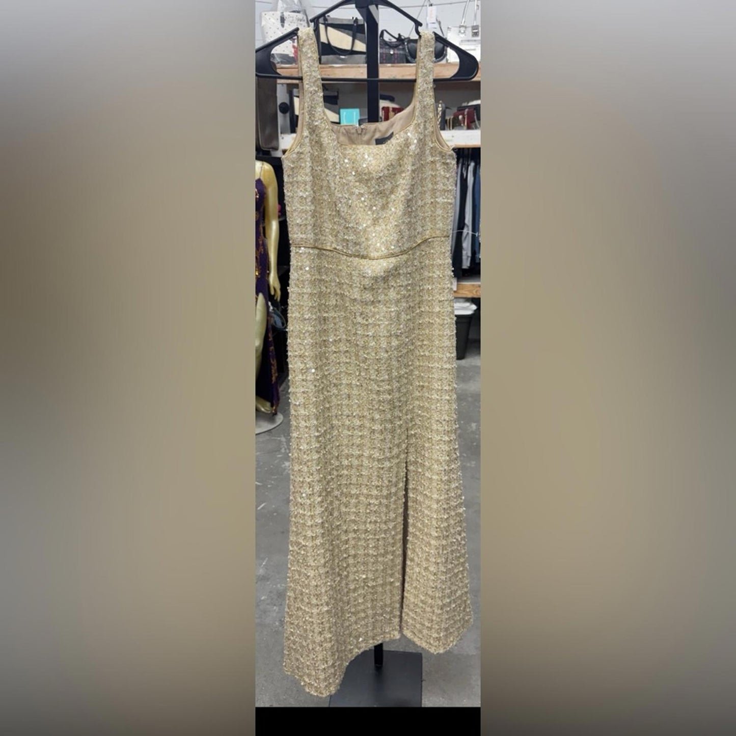 Adrianna Papell Gold Sleeveless Maxi Dress