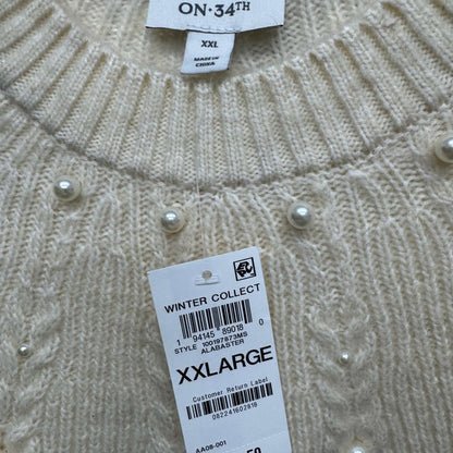 ON 34th Elegant Cream Cable pearl Knit Sweater