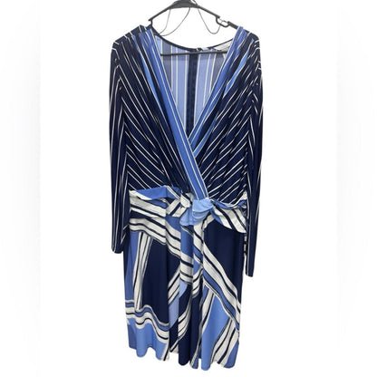 London Times Navy and White Long Sleeve Dress