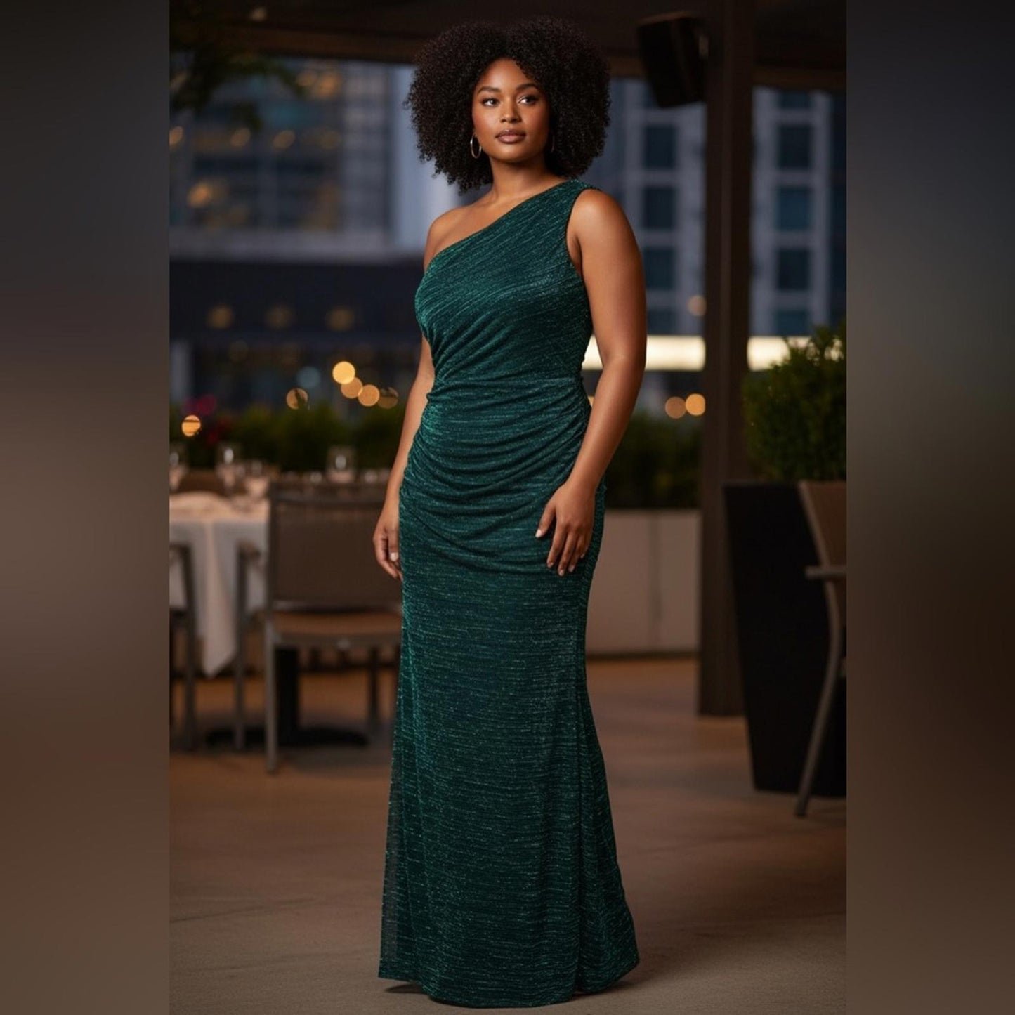Betsy & Adam Teal One-Shoulder Gown
