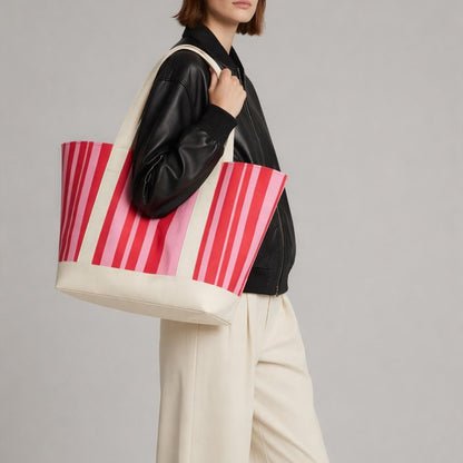 Aqua Bloomingdale Exclusive Striped Red and Pink Tote Bag