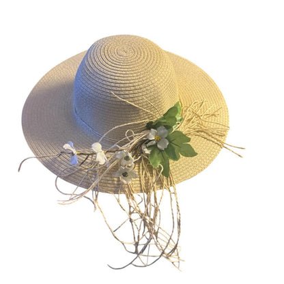 Women’s Natural Wide Brim Floral Sun Hat – Elegant Garden Style