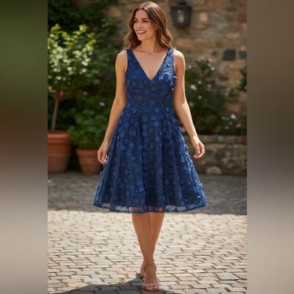 Eliza J Navy Floral Lace Midi Dress