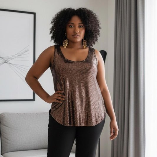 Coin 1804 woman’s Sequin Sleeveless side Ruched tank Top