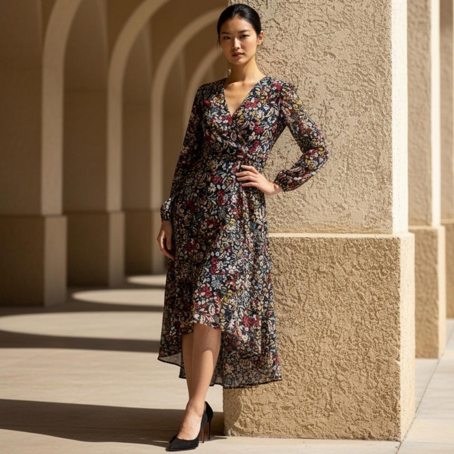 Vince Camuto Multicolor Long Sleeve Dress