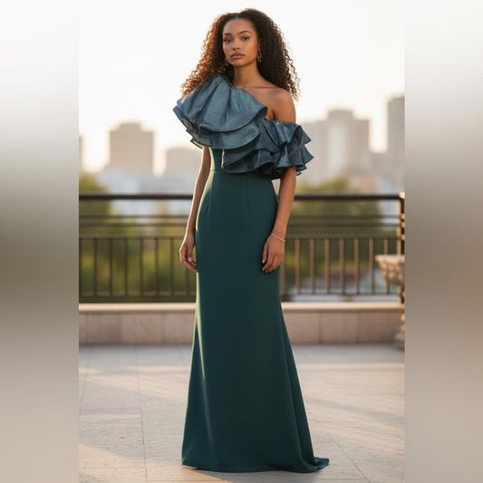 Eliza J One Shoulder Teal Dress