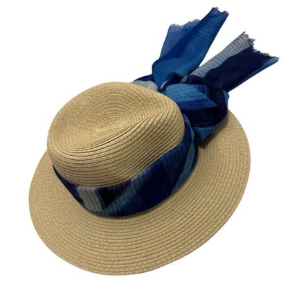Style & Co. Women’s Natural Straw SPF 50+ Sun Hat with Blue Scarf Band