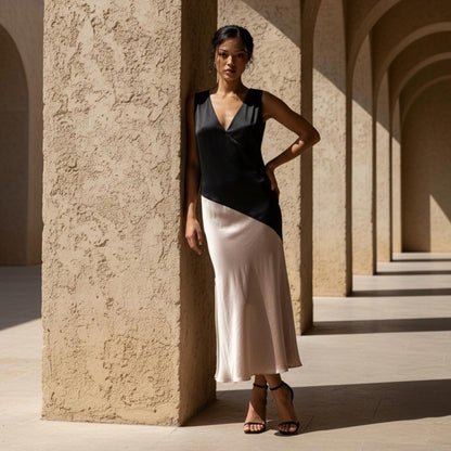 DKNY Asymmetrical Black and Cream Dress