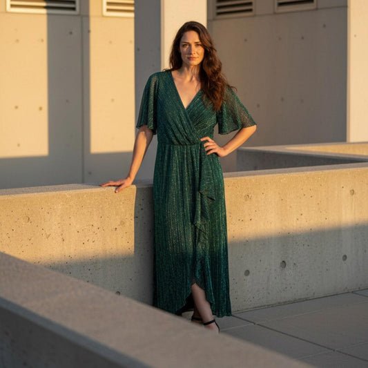 Betsy & Adam Shimmering Green Midi Dress