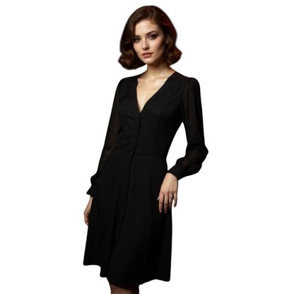 Michael Kors Elegant Black Button-Down Dress