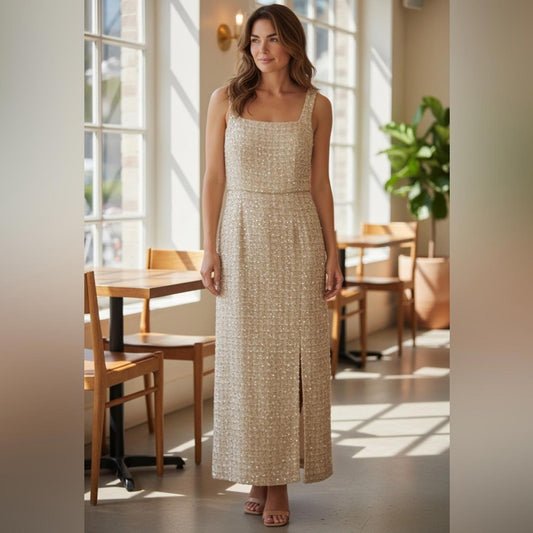 Adrianna Papell Gold Sleeveless Maxi Dress