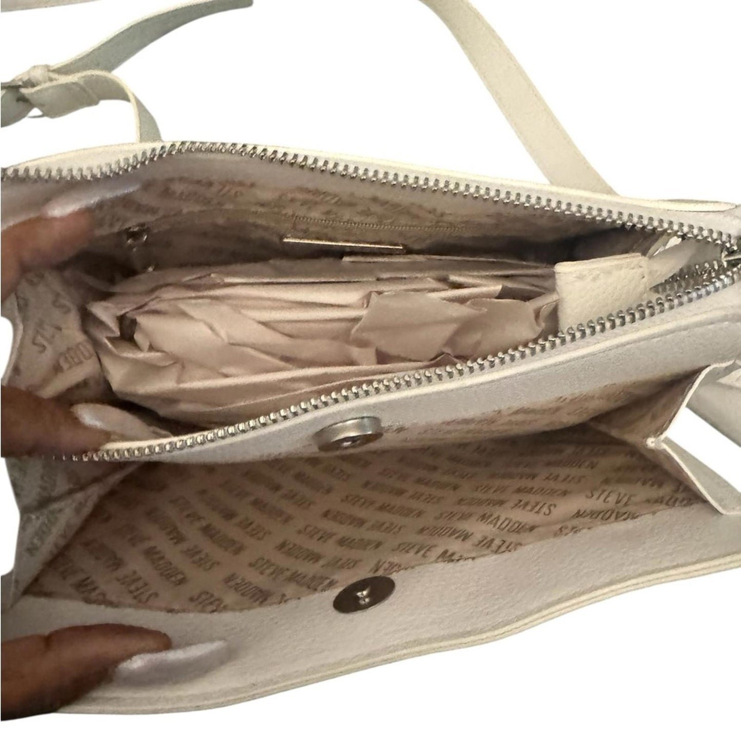 Steve Madden Ivory Embossed Logo Crossbody Bag with Mini Pouch