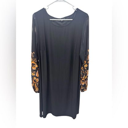 MSK Petite Round-Neck Contrast-Long-Sleeve Shift