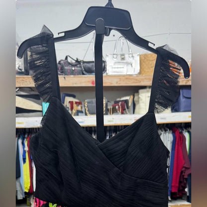 Adrianna Papell Black Gown with Pink Floral sequence Accents