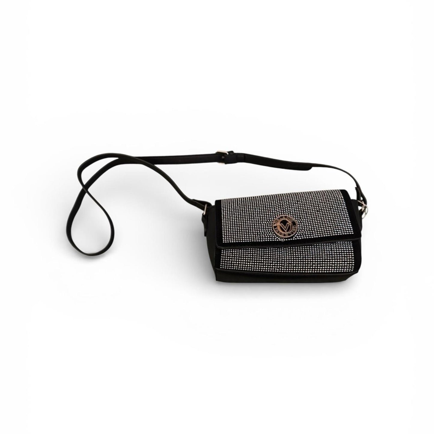 Valentino Orlandi Women’s Black Rhinestone Embellished Flap Crossbody Bag