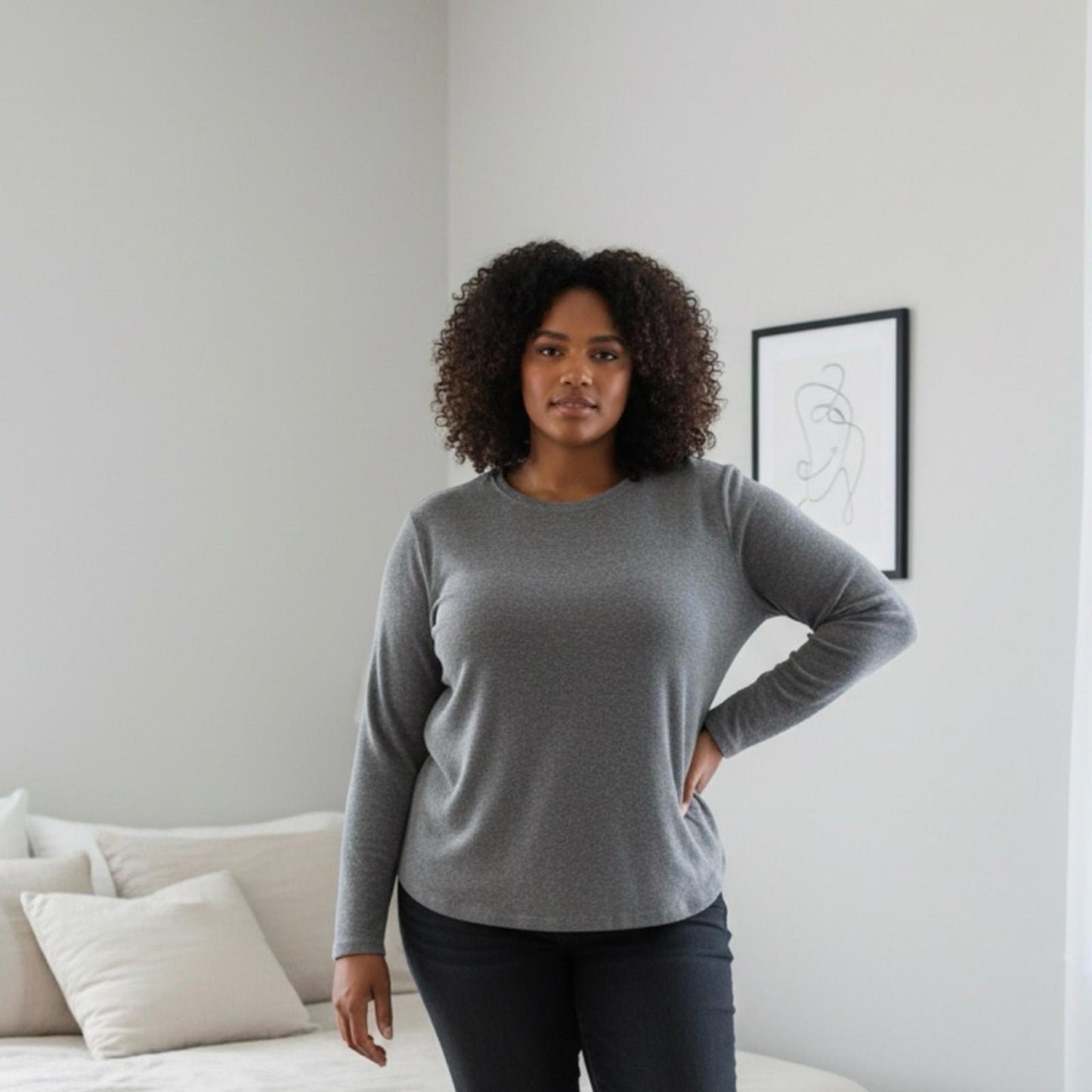 Cuddl Duds Women's Charcoal Long Sleeve Top