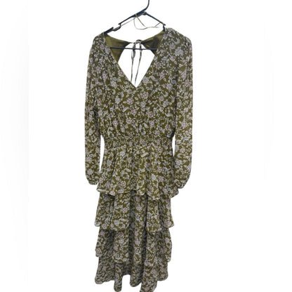MSK Olive Floral Long Sleeve Dress