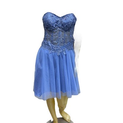 BCX Blue Lace Strapless Dress