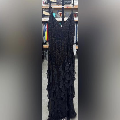 Betsy & Adam Sophisticated Black Sequin Prom Dress