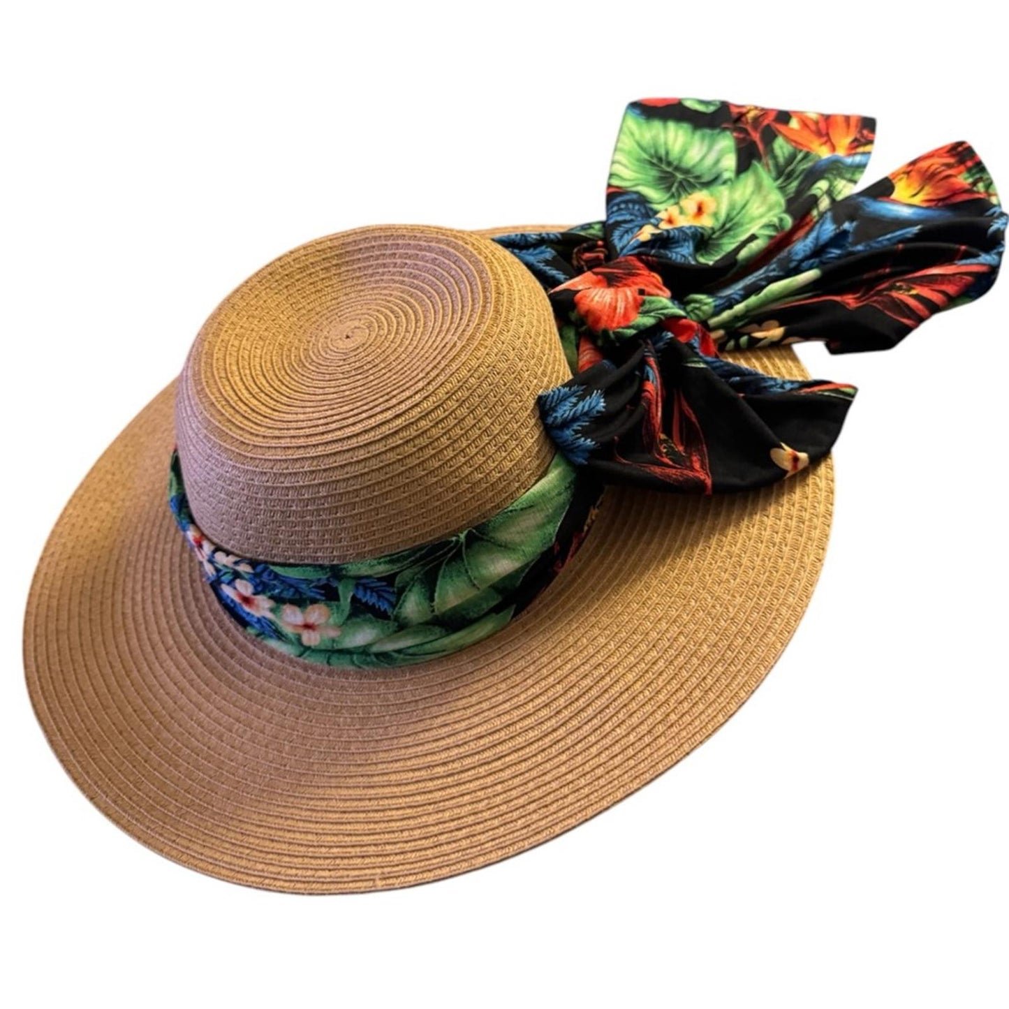 Style & Co. Women’s Natural Wide Brim SPF 50+ Sun Hat – Tropical Floral Bow