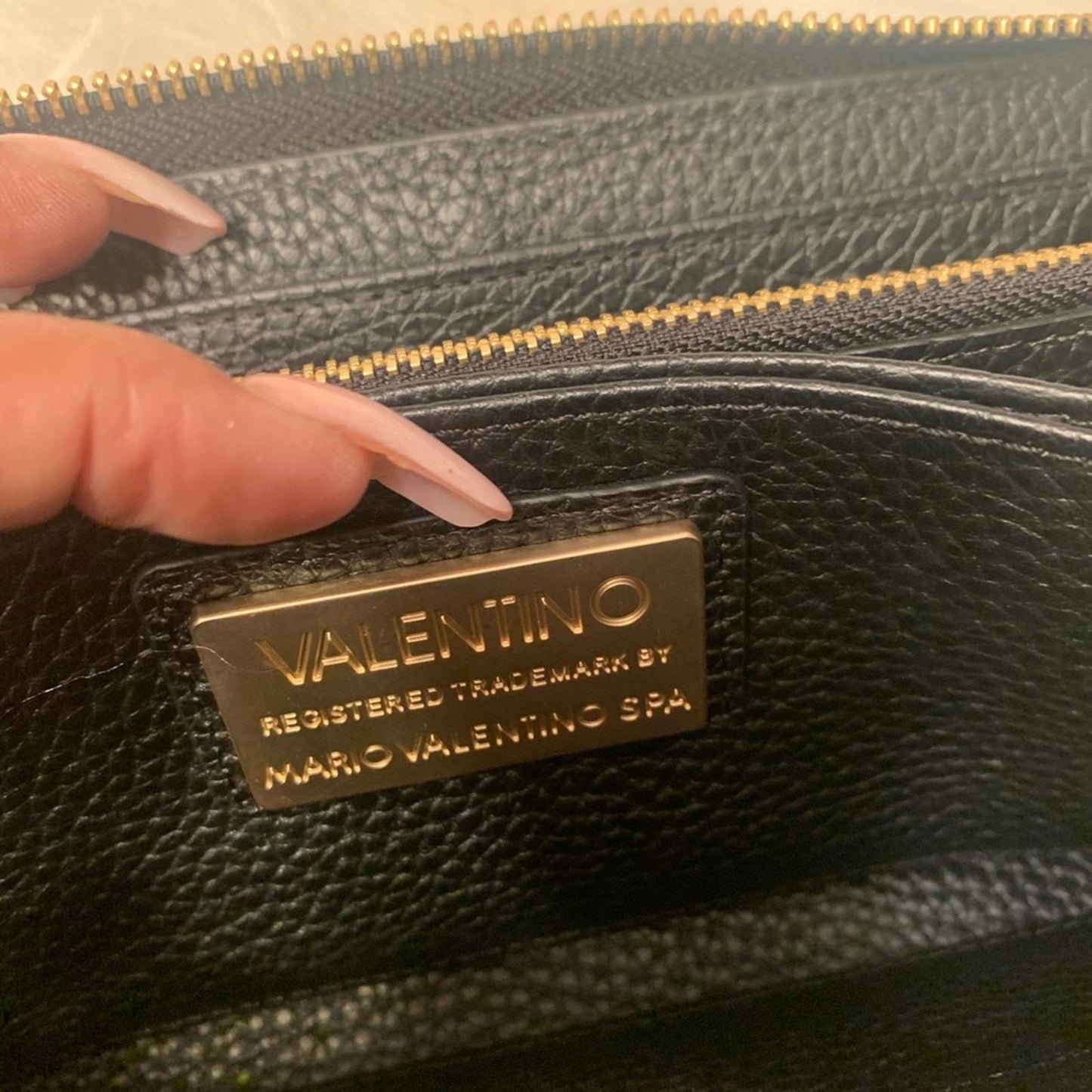 Authentic Valentino Black Pebbled Leather Studded Zip-Around Wallet