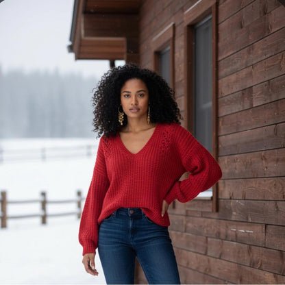 Lucky Brand Red V-Neck Sweater