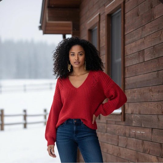 Lucky Brand Red V-Neck Sweater