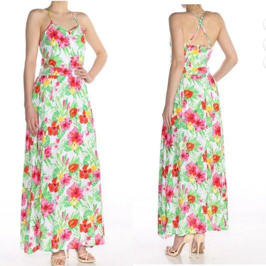 The Edit White Tropical Floral Cutout Maxi Dress