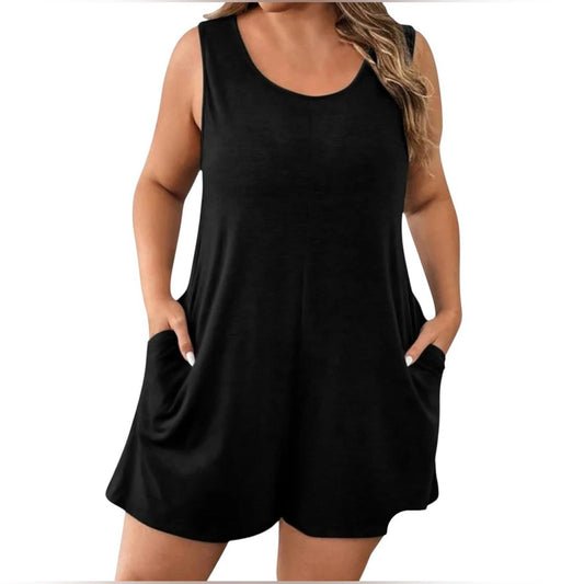 Black Sleeveless Romper with pocket