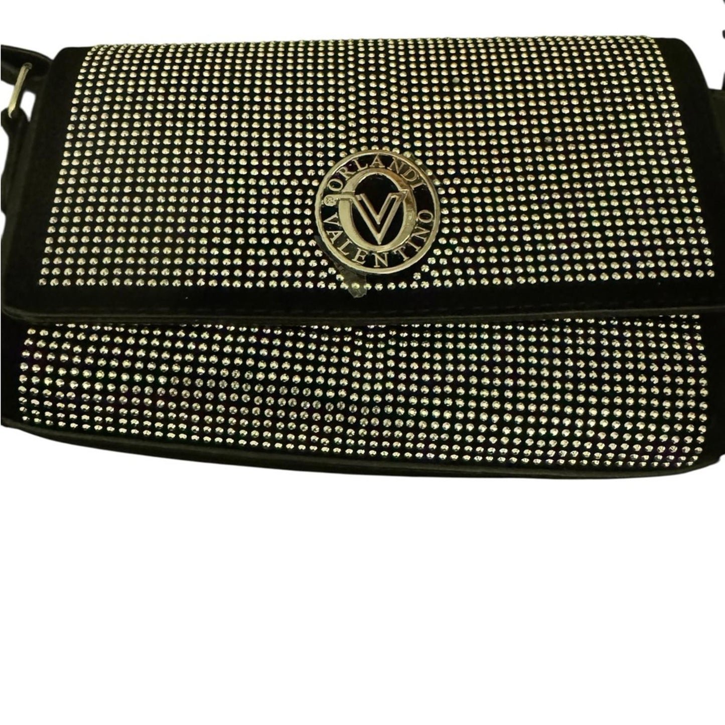 Valentino Orlandi Women’s Black Rhinestone Embellished Flap Crossbody Bag