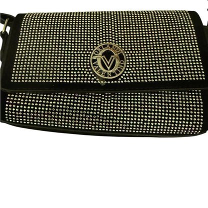 Valentino Orlandi Women’s Black Rhinestone Embellished Flap Crossbody Bag