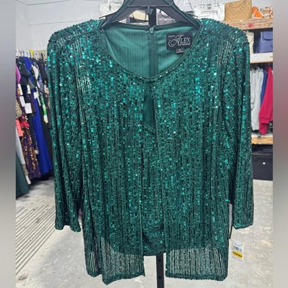 Alex Evening Emerald Green Sequin 2-Piece Tank & Cardigan Set