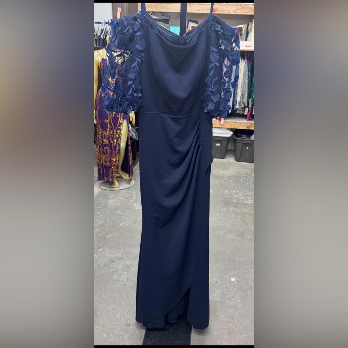 Xscape Navy Blue Cold Shoulder Maxi Dress