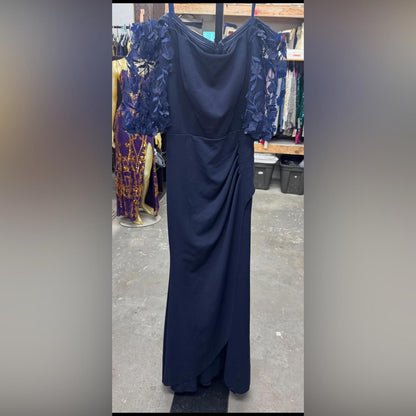Xscape Navy Blue Cold Shoulder Maxi Dress