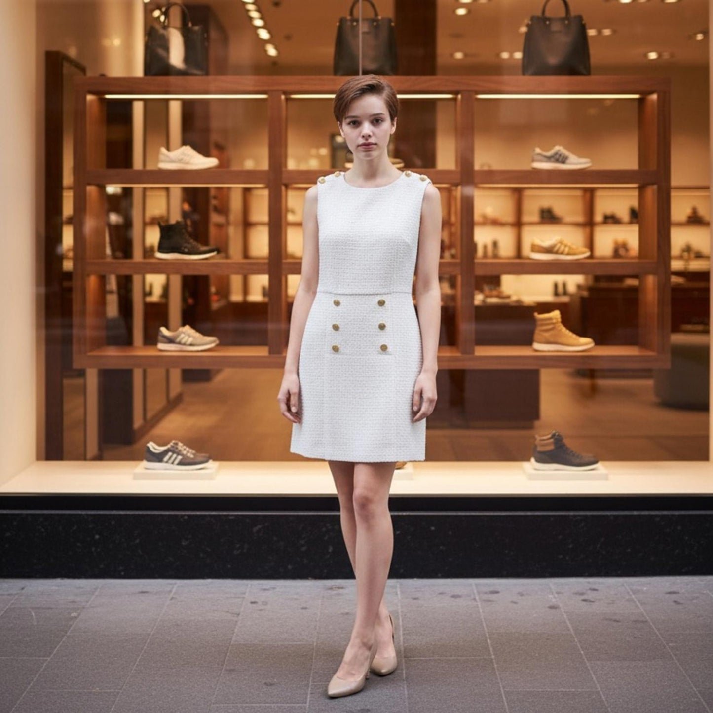 Donna Karan Midi Dress with Gold Accents