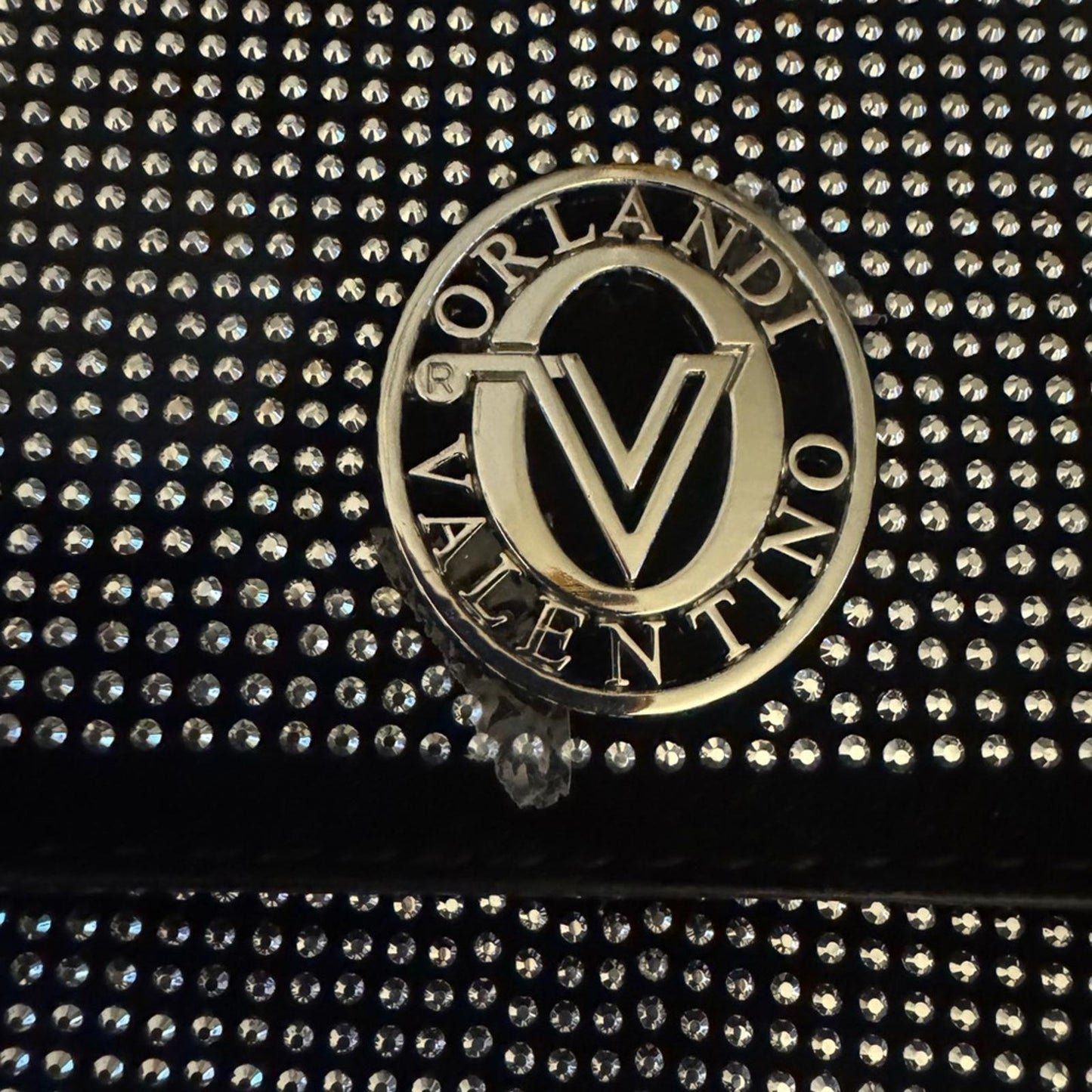 Valentino Orlandi Women’s Black Rhinestone Embellished Flap Crossbody Bag