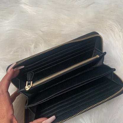 Authentic Valentino Black Pebbled Leather Studded Zip-Around Wallet