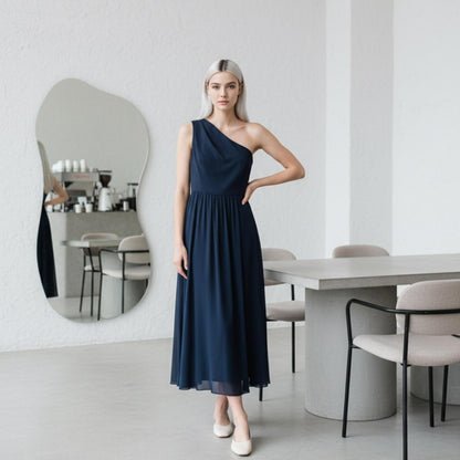 Adrianna Papell Midnight Blue One-Shoulder Dress