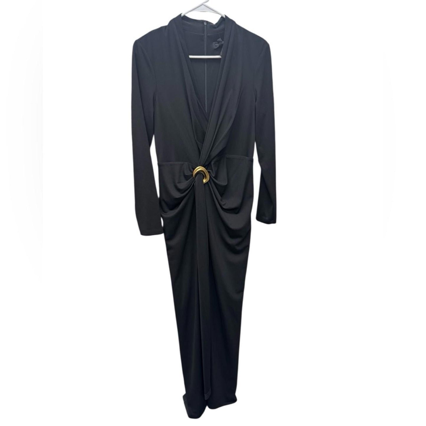 Donna Karan Black Long Sleeve Dress with Gold Accent