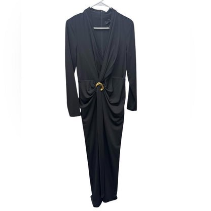 Donna Karan Black Long Sleeve Dress with Gold Accent