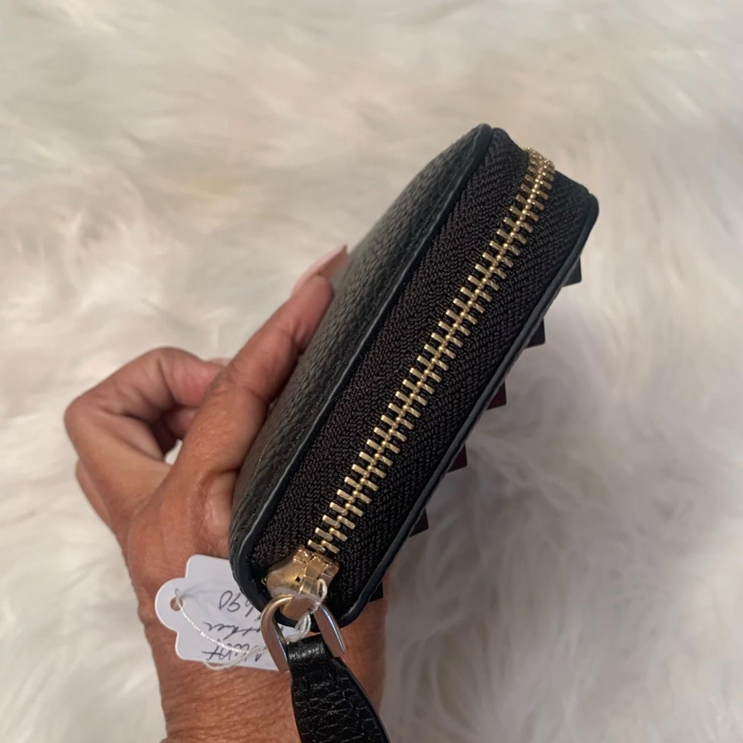 Authentic Valentino Black Pebbled Leather Studded Zip-Around Wallet