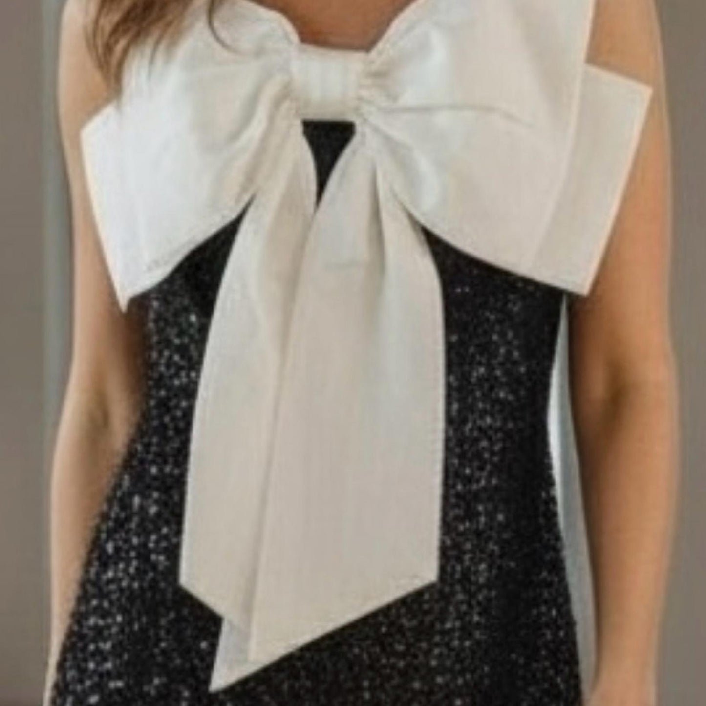 City Studio Elegant Black sequence, and White Bow Dress